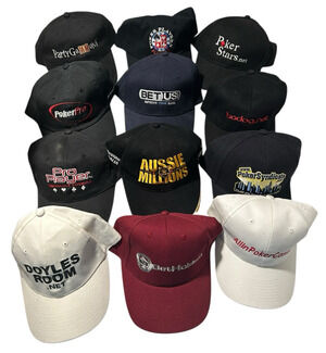Lot of (12) Poker Casino Hats Assorted Brands Sites No Duplicates Doyle Stars